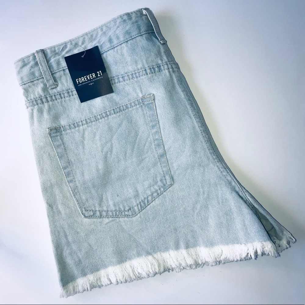 Forever 21 Light Blue Denim Sz 30 high waist fringe hem shorts NEW WITH TAGS - Picture 9 of 15